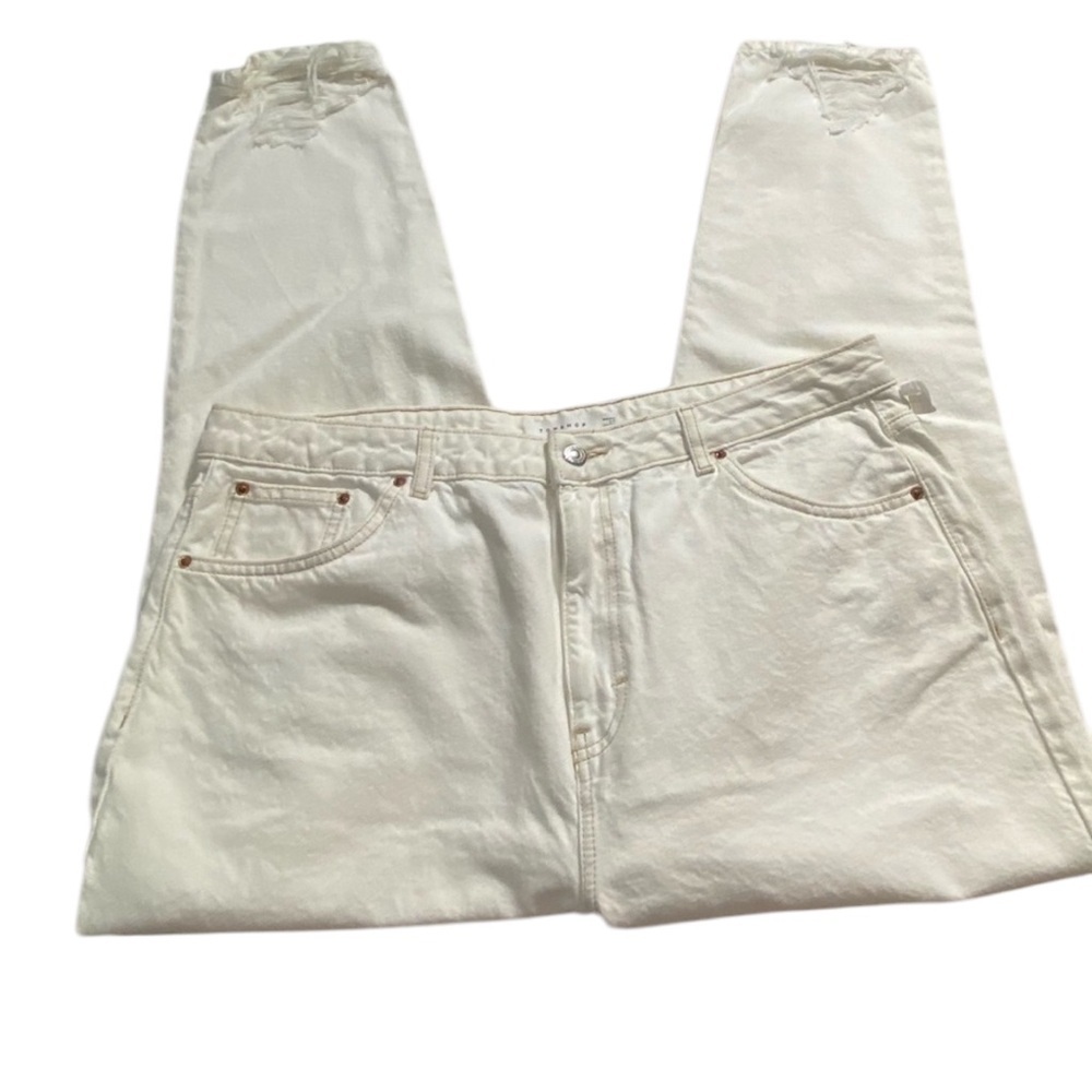 Topshop Distressed Mom Jeans off White Sz 36